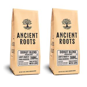 Ancient Roots Donut Shop Flavored Mushroom Coffee  By Corim Premium Blends 2/12 oz Bags 