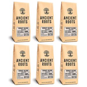 Ancient Roots Donut Shop Medium Roast Flavored Mushroom Ground Coffee  6/12 oz Bags 