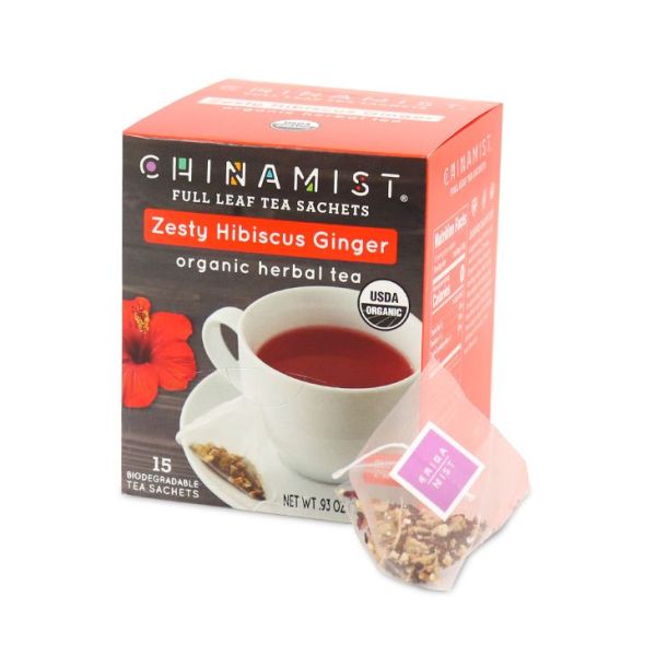 China Mist Organic Zesty Hibiscus Ginger Tea Sachets 4 Boxes 15